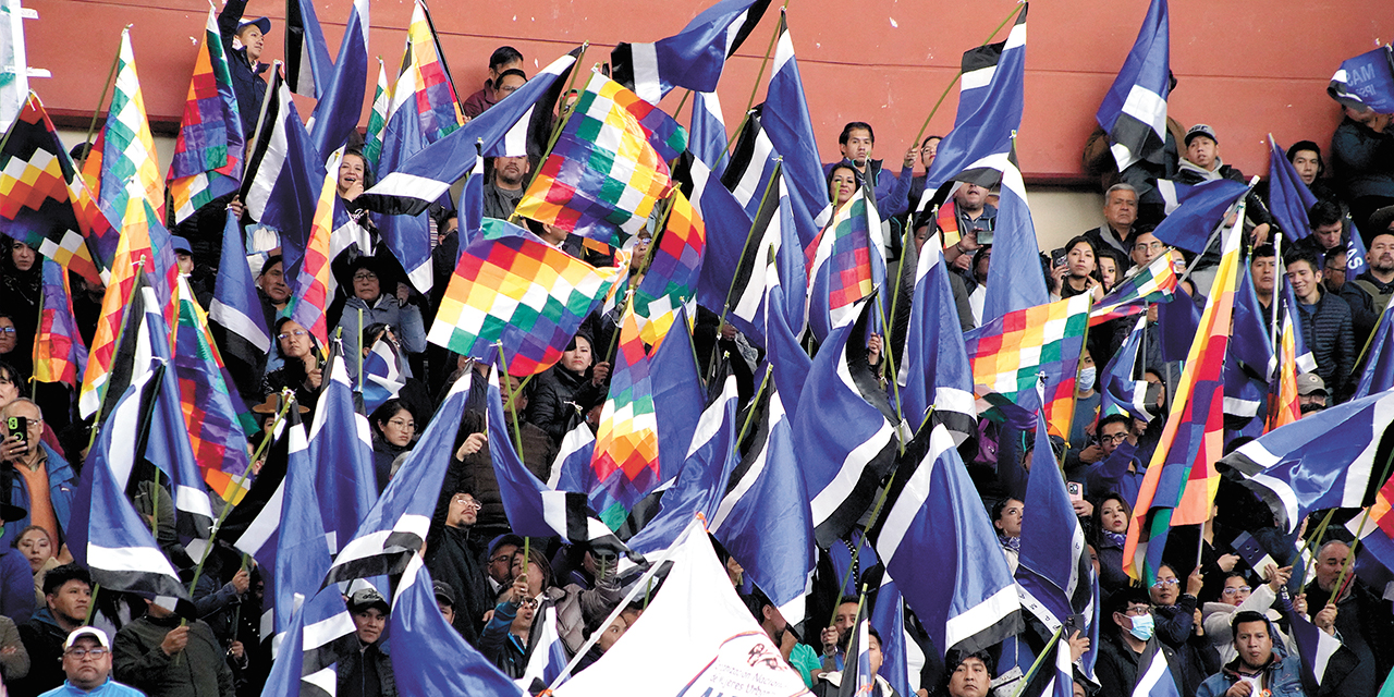 Banderas del MAS-IPSP, la fuerza política más importante del país.