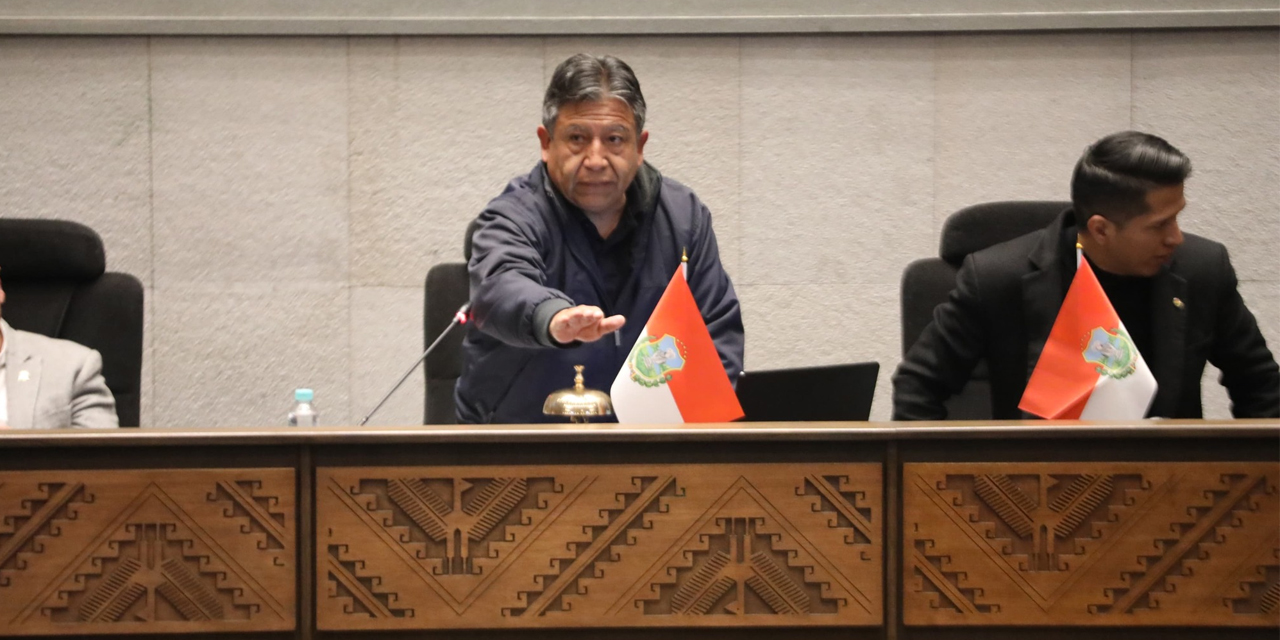 El presidente de la Asamblea Legislativa Plurinacional y vicepresidente del Estado, David Choquehuanca, en la sesión que duró menos de una hora. Foto: VdEP