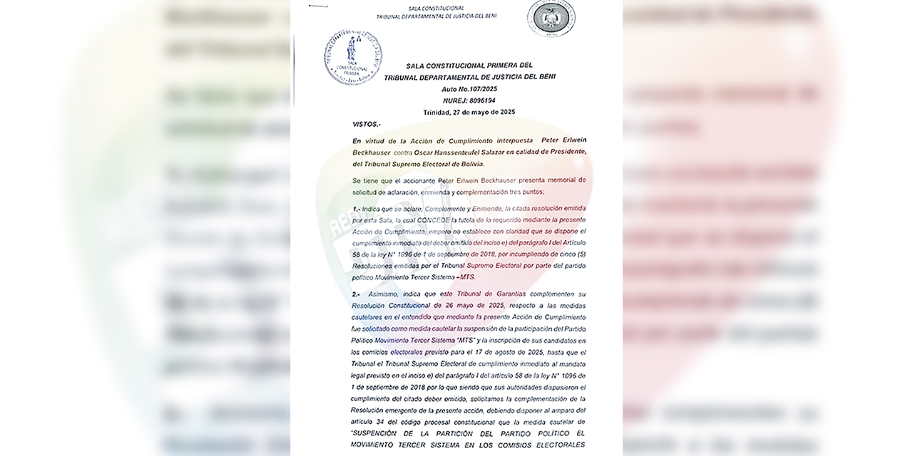 La medida cautelar emitida por el TDJ del Beni, que cierra la posibilidad de que Andrónico Rodríguez postule por el MTS.