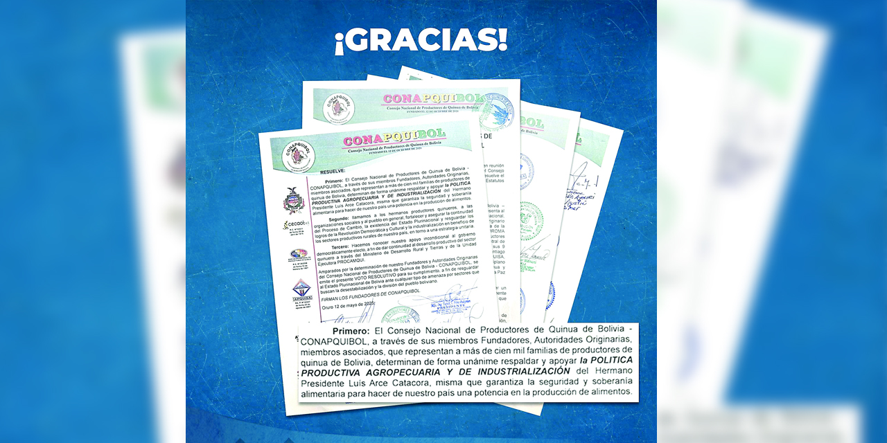 Documentos de respaldo al presidente Luis Arce.