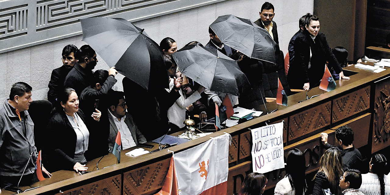 Opositores traban una sesión del pleno de Diputados.