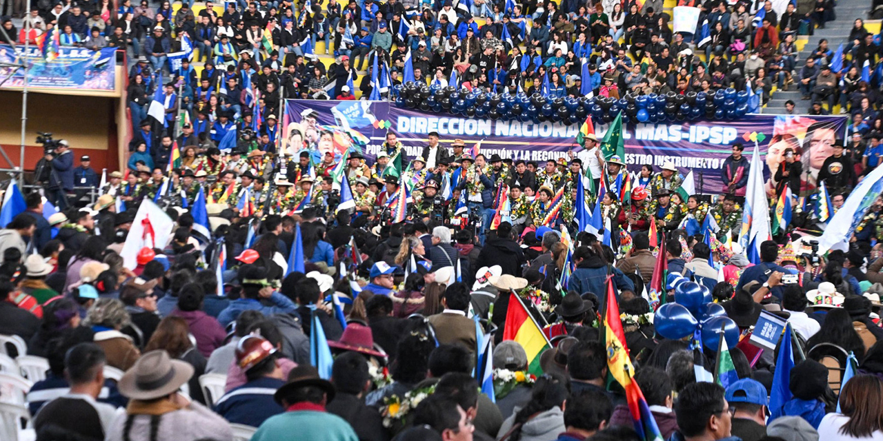 Militantes del MAS-IPSP en un congreso.