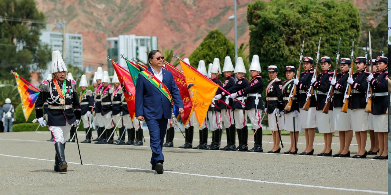 El presidente Luis Arce en el 134 aniversario de la reapertura del Colegio Militar Gualberto Villarroel López, en La Paz.
