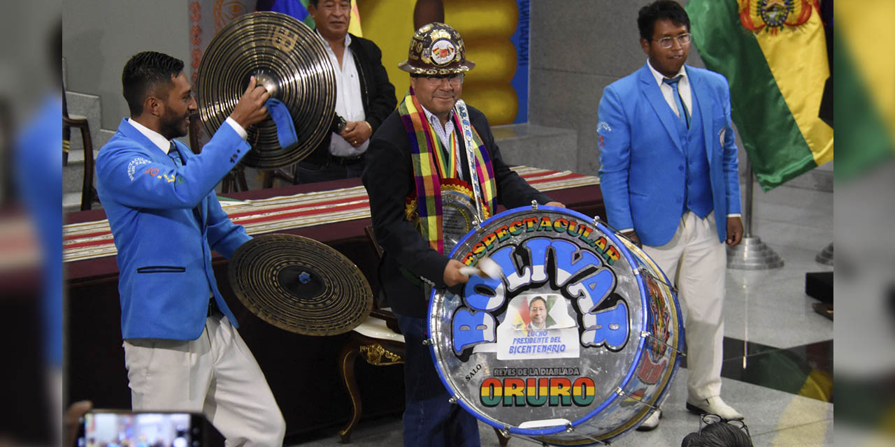 El presidente Luis Arce en el acto en Casa Grande del Pueblo. Foto: Comunicación Presidencial
