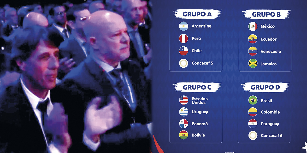 El técnico de la Selección boliviana, Antonio Carlos Zago (primero de la derecha), en el sorteo de la Copa América 2024, ayer en Estados Unidos. 