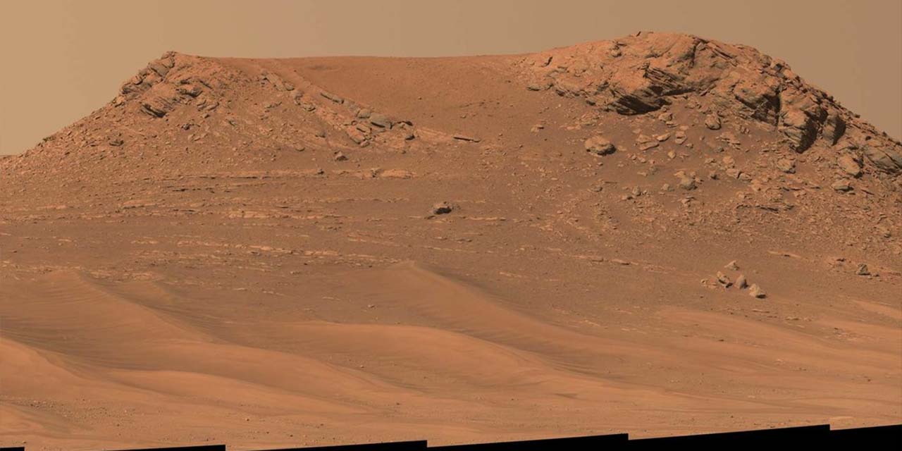 El róver Perseverance de la NASA captó este mosaico de una colina apodada 'Pinstand'. | Foto: Nasa