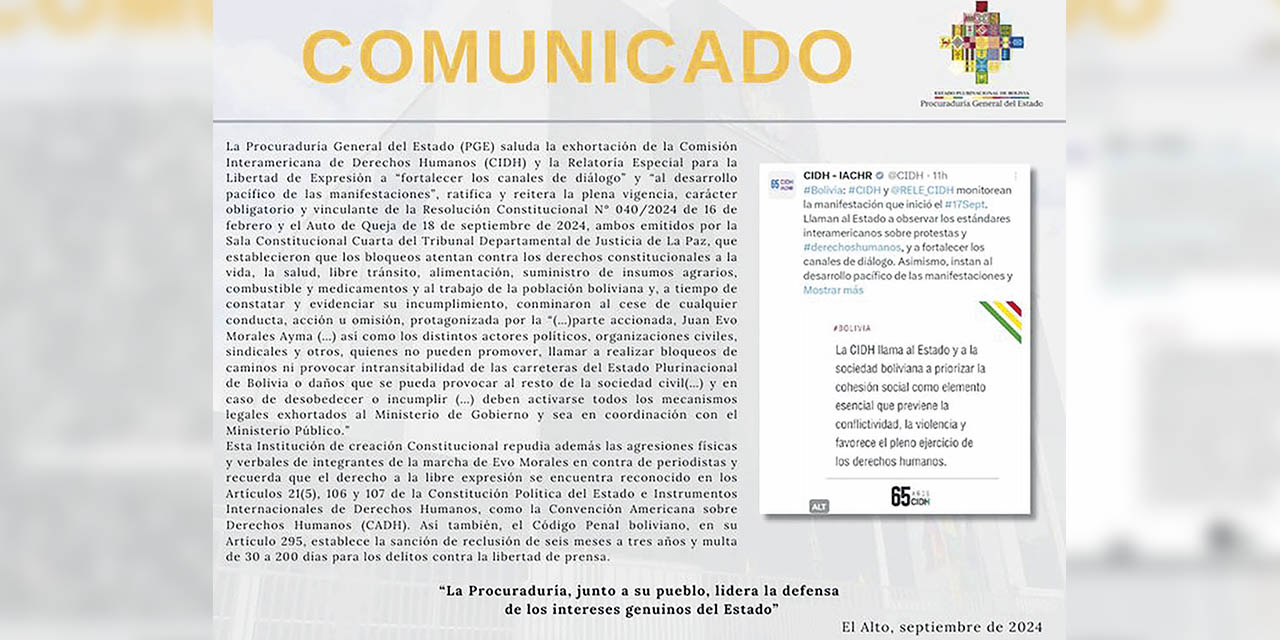 Comunicado de la Procuraduría. | Foto: Procuraduría