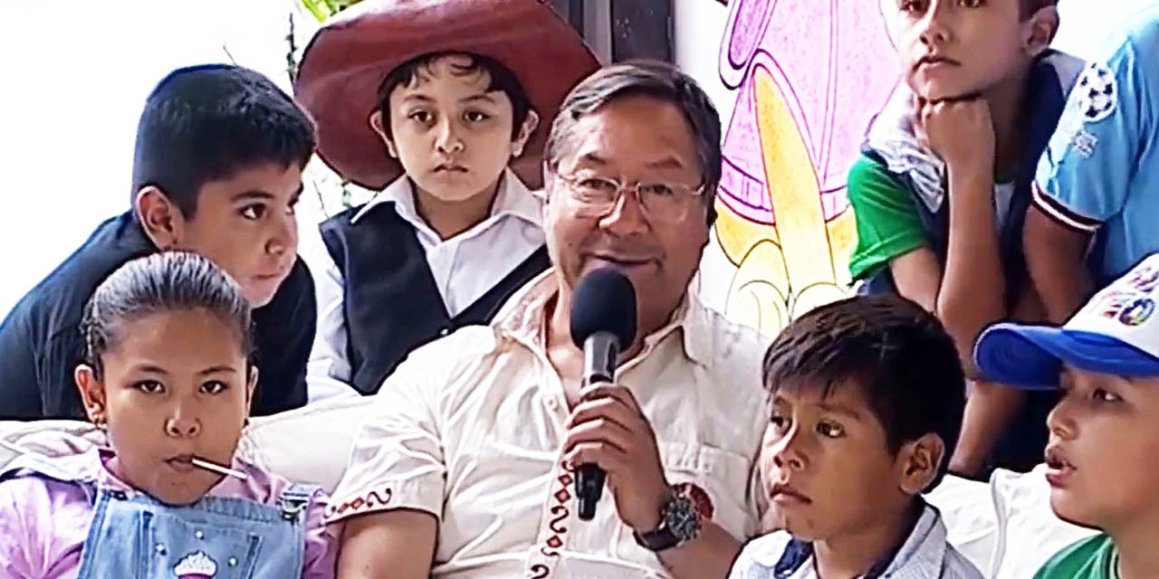 El presidente Arce responde a preguntas de los niños en Villa Montes, Tarija. | Foto: Bolivia Tv