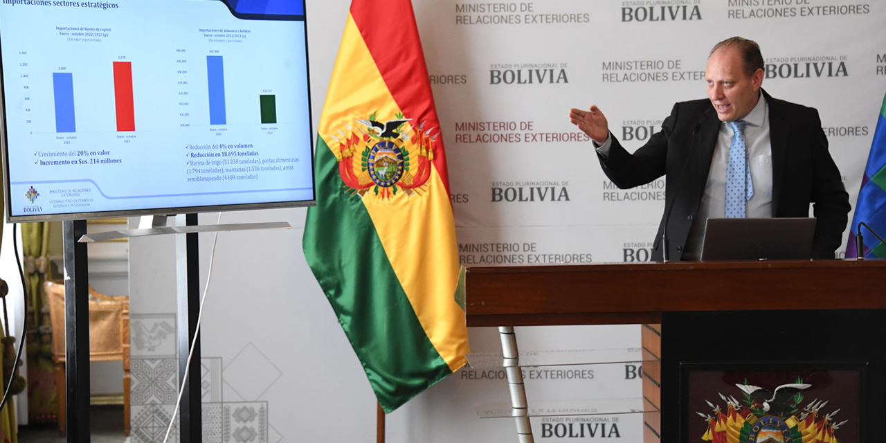 El viceministro de Comercio Exterior e Integración, Benjamín Blanco, en conferencia de prensa.