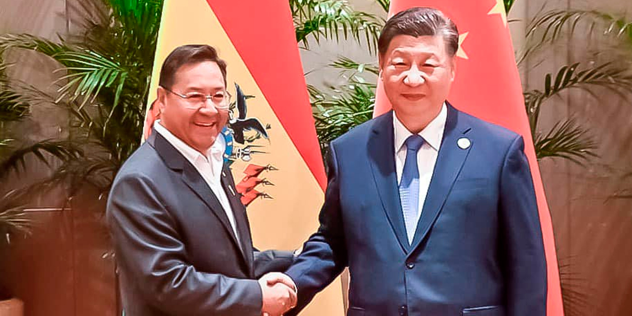 Los presidentes de Bolivia, Luis Arce, y de China, Xi Jinping. Foto: Facebook Lucho Arce