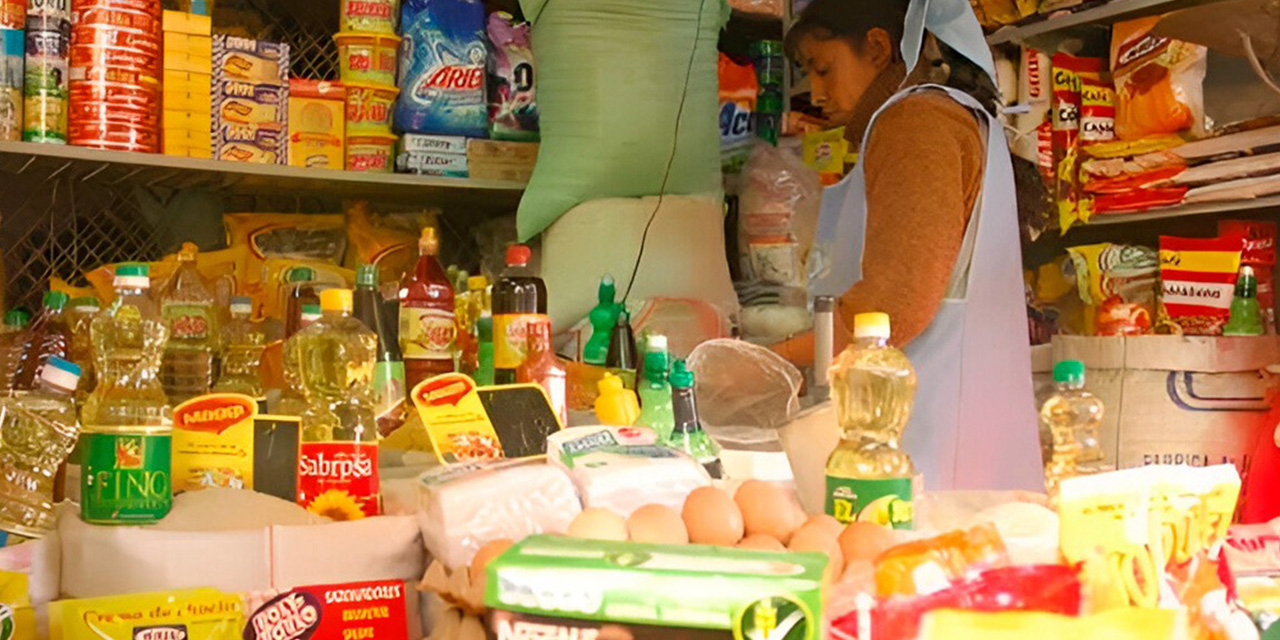 Un puesto de venta donde se ofertan productos variados, entre ellos arroz y aceite. Foto: Archivo