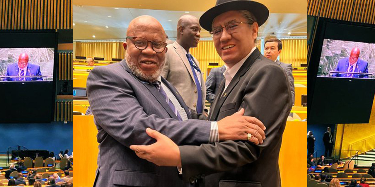 Dennis Francis Trinidad y Tobago y el embajador boliviano Diego Pary en la ONU. Foto: DP/RRSS