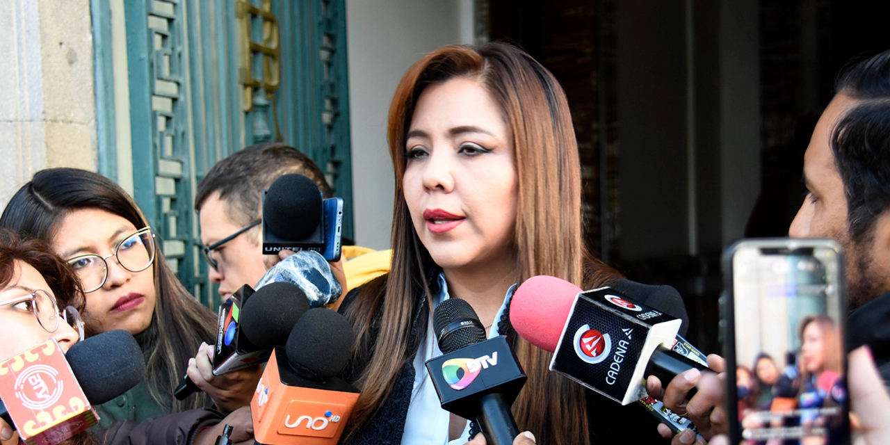 Gabriela Alcón, Viceministra de Comunicación, en conferencia de prensa.