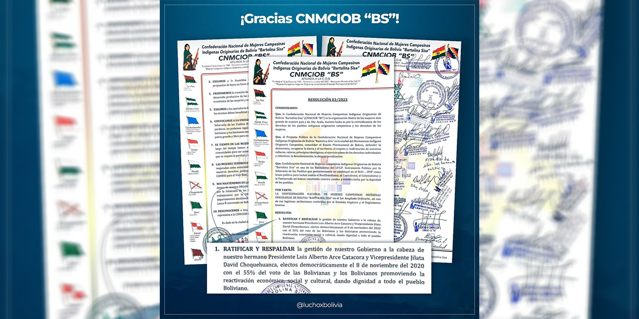 Arce destaca que el apoyo de las Bartolinas es un respaldo a la unidad y la certidumbre económica