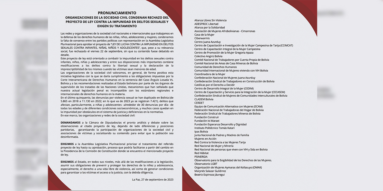 Pronunciamiento de las organizaciones civiles y sociales