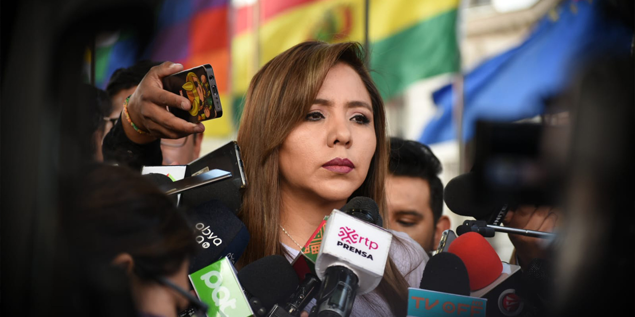 La viceministtra de Comunicación, Gabriela Alcón, en rueda de prensa. | Foto: Gustavo Ticona