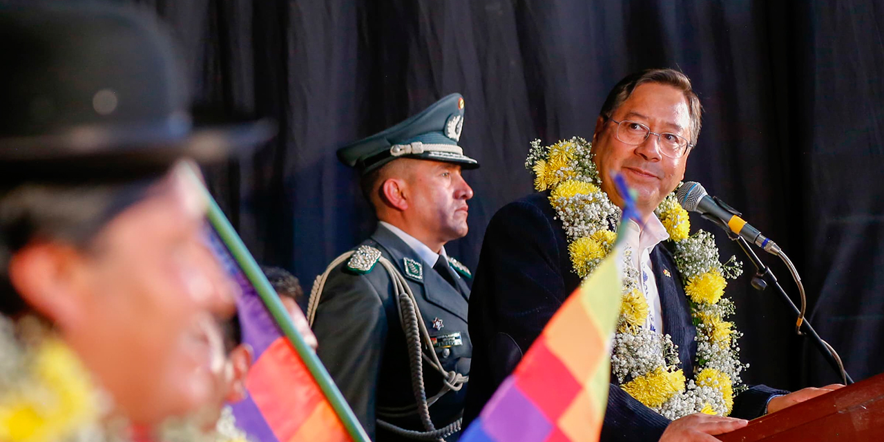 El presidente Luis Arce, en la inauguración del congreso de la Cofecay, en La Paz. Imagen: Comunicación presidencial.
