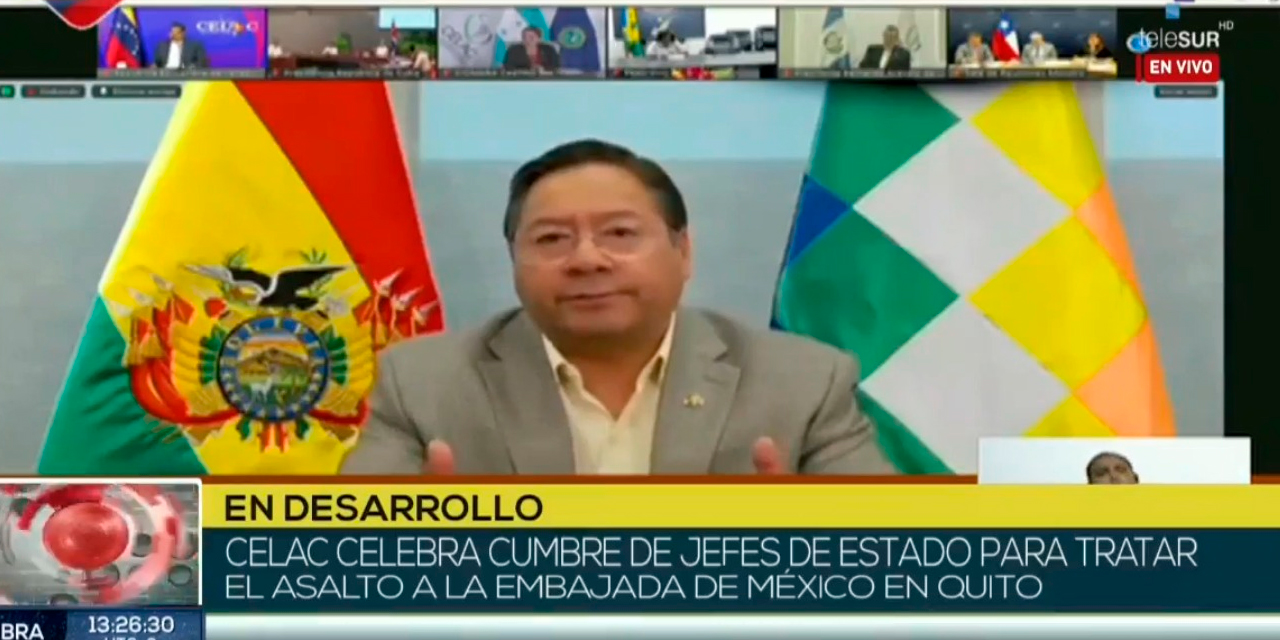 El presidente Luis Arce en la cumbre virtual de la Celac. Imagen: Captura Telesur vía Patria Nueva.