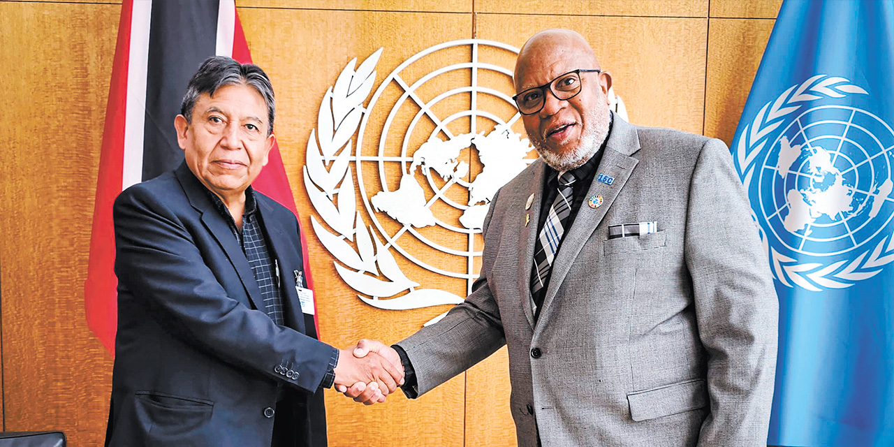 David Choquehuanca con el presidente de la Asamblea General de la ONU. Foto:  VEP