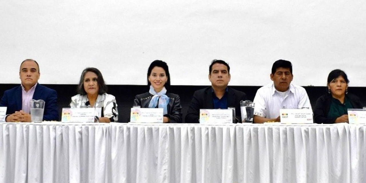 La sala plena del Tribunal Supremo Electoral (TSE) reunida en Santa Cruz. Foto: TSE