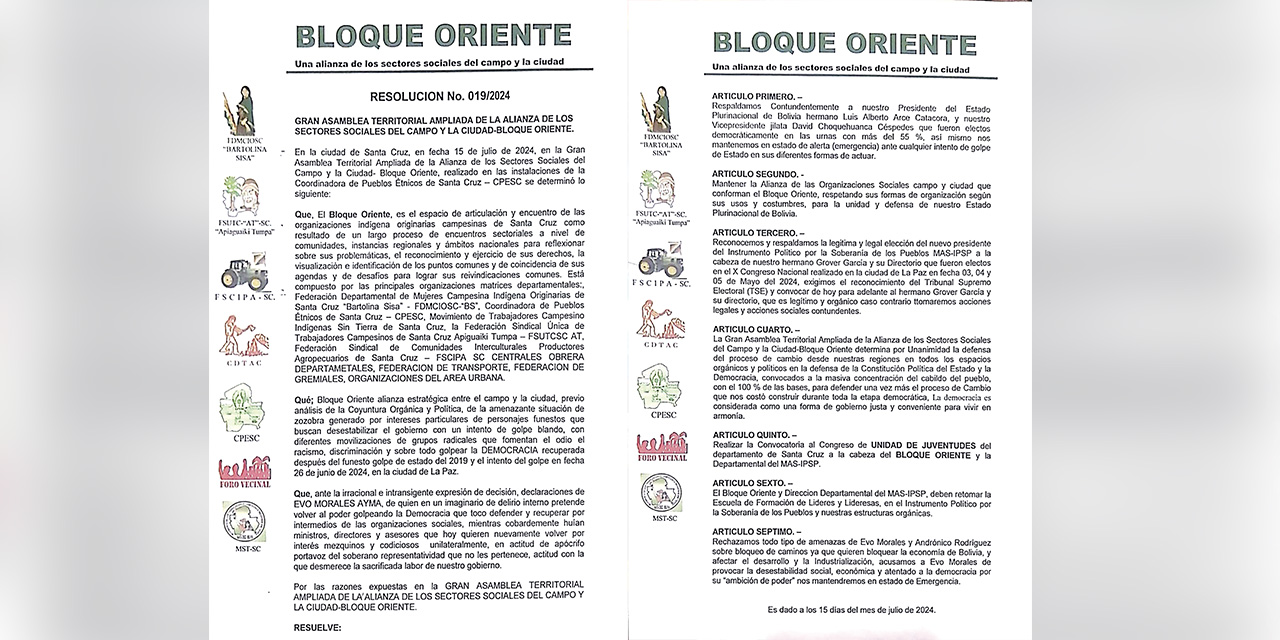 La resolución del Bloque Oriente.