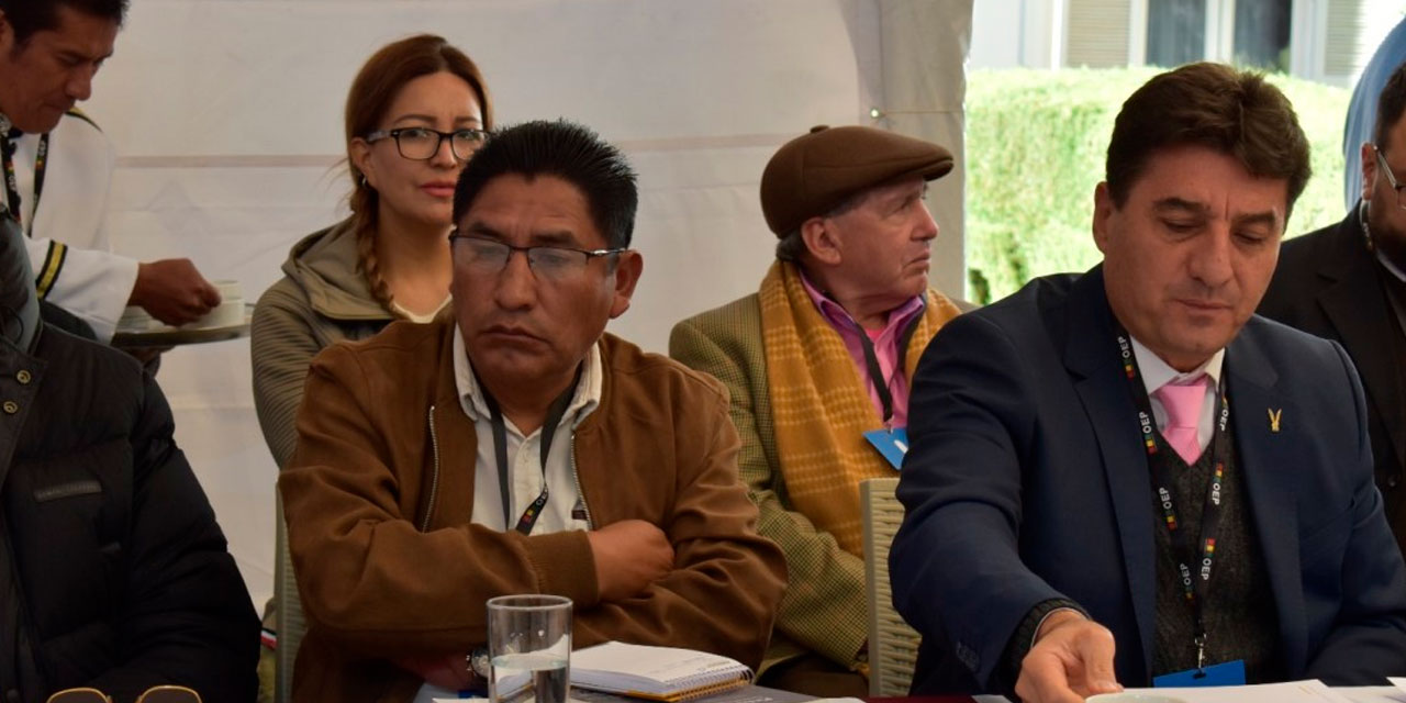 El presidente del Movimiento Tercer Sistema (MTS) Félix Patzi (centro). Foto: TSE
