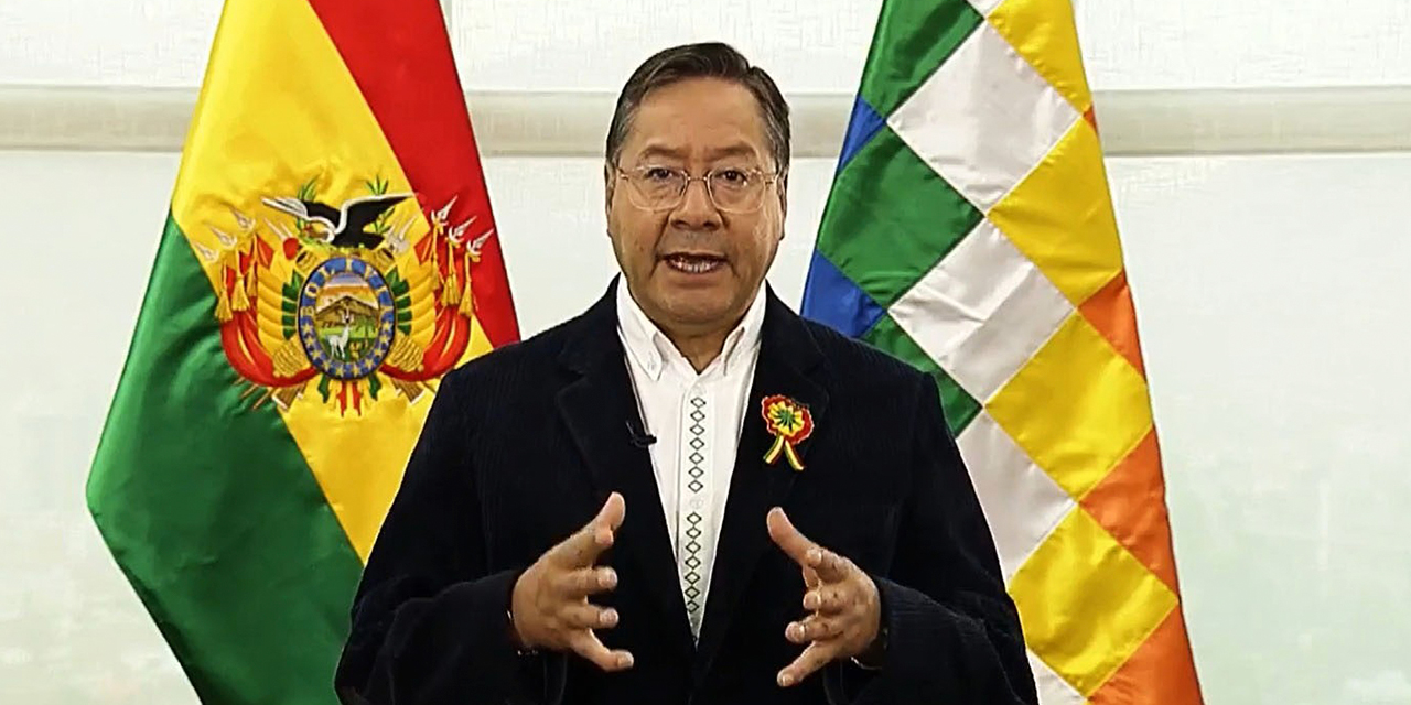 El presidente Luis Arce durante el mensaje de anoche por Bolivia TV. Foto: Captura de pantalla