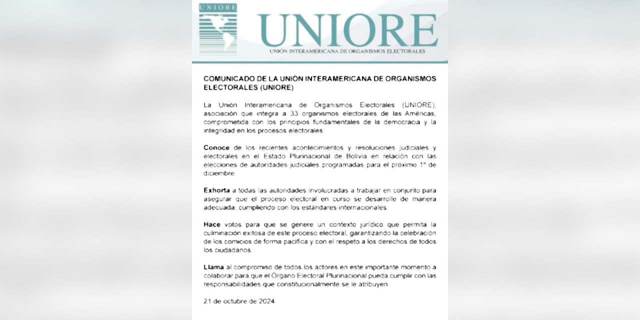 Comunicado de Uniore respecto a las judiciales. | Foto: TSE