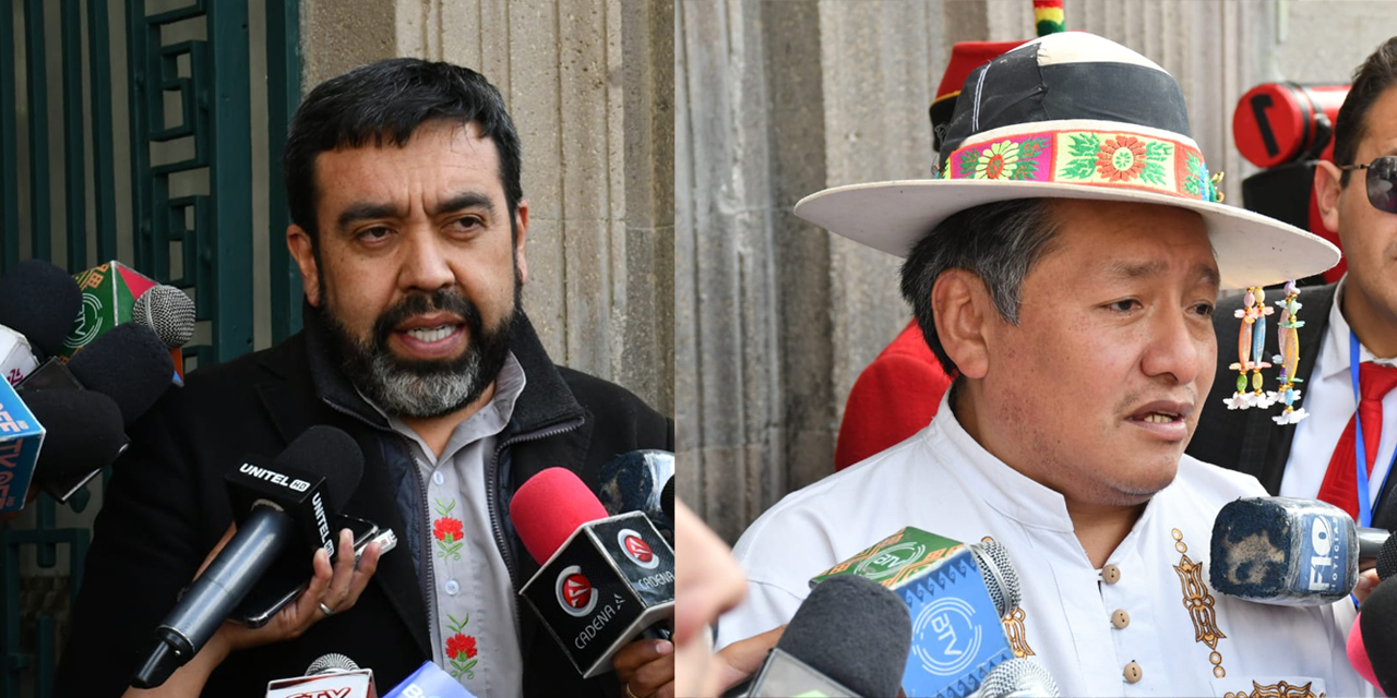 Los viceministros de Autonomías, Álvaro Ruiz, y de Coordinación con los Movimientos Sociales, Juan Villca