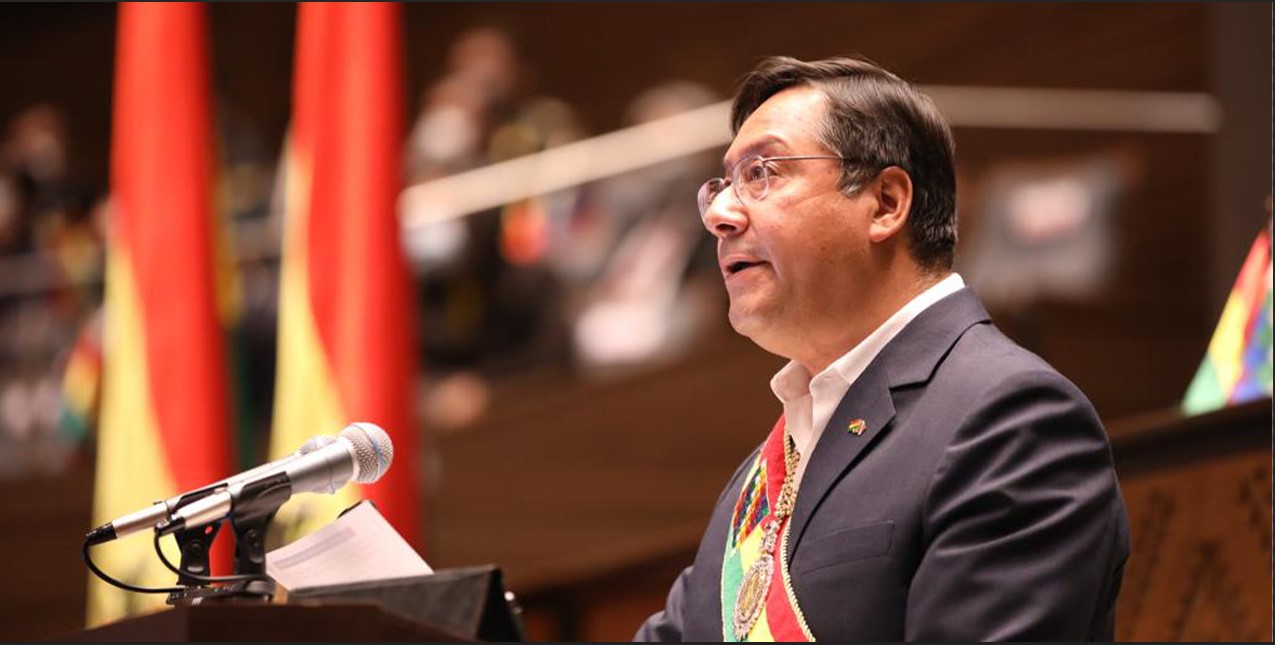 El presidente Luis Arce en un acto oficial en La Paz en 2023. Foto archivo Presidencia.